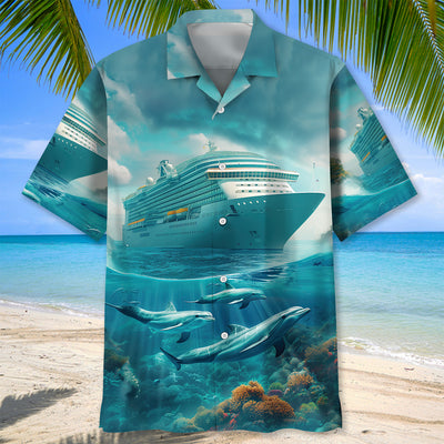 Cruise Ship With Dolphins Art Hawaiian Shirt