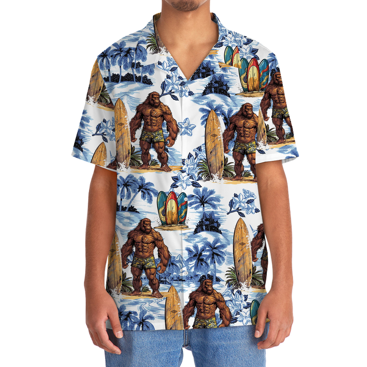 Surfing Bigfoot Surboard Hawaiian Shirt
