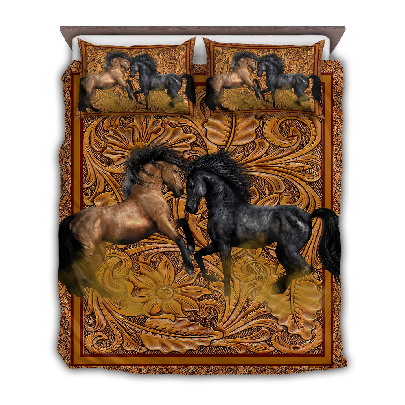 Horse Couple Horse On Meadow - Quilt Set