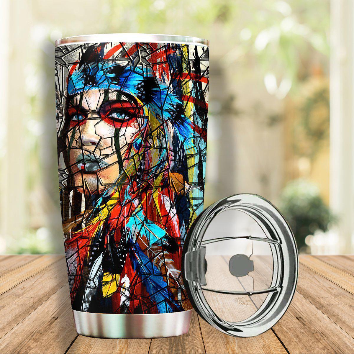 Native Americans Girl Beautiful Nature With Colorful – Tumbler - Owls Matrix LTD