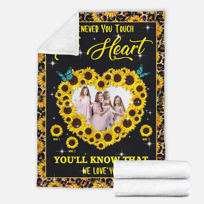 Sunflower Whenever You Touch This Heart Personalized - Flannel Blanket - Owls Matrix LTD