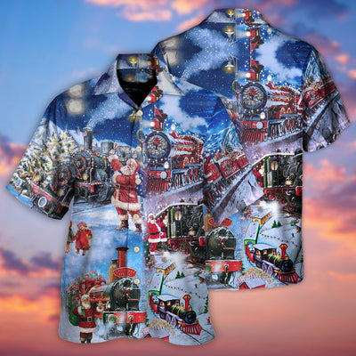 Train Christmas Santa And Train Happiness - Hawaiian Shirt - Owls Matrix LTD
