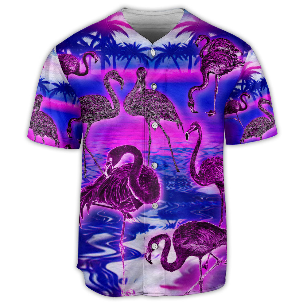 Flamingo Neon Colorful Art Purple Style - Baseball Jersey - Owls Matrix LTD