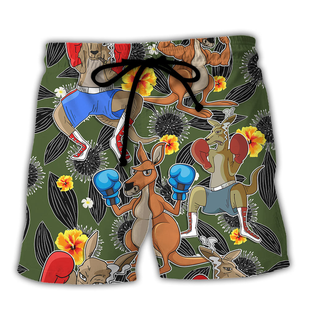 Kangaroo Boxing Funny Tropical Vibe Funny Art - Beach Short - Owls Matrix LTD