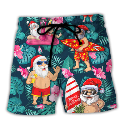 Christmas In July Funny Santa Claus Tropical Style - Beach Short