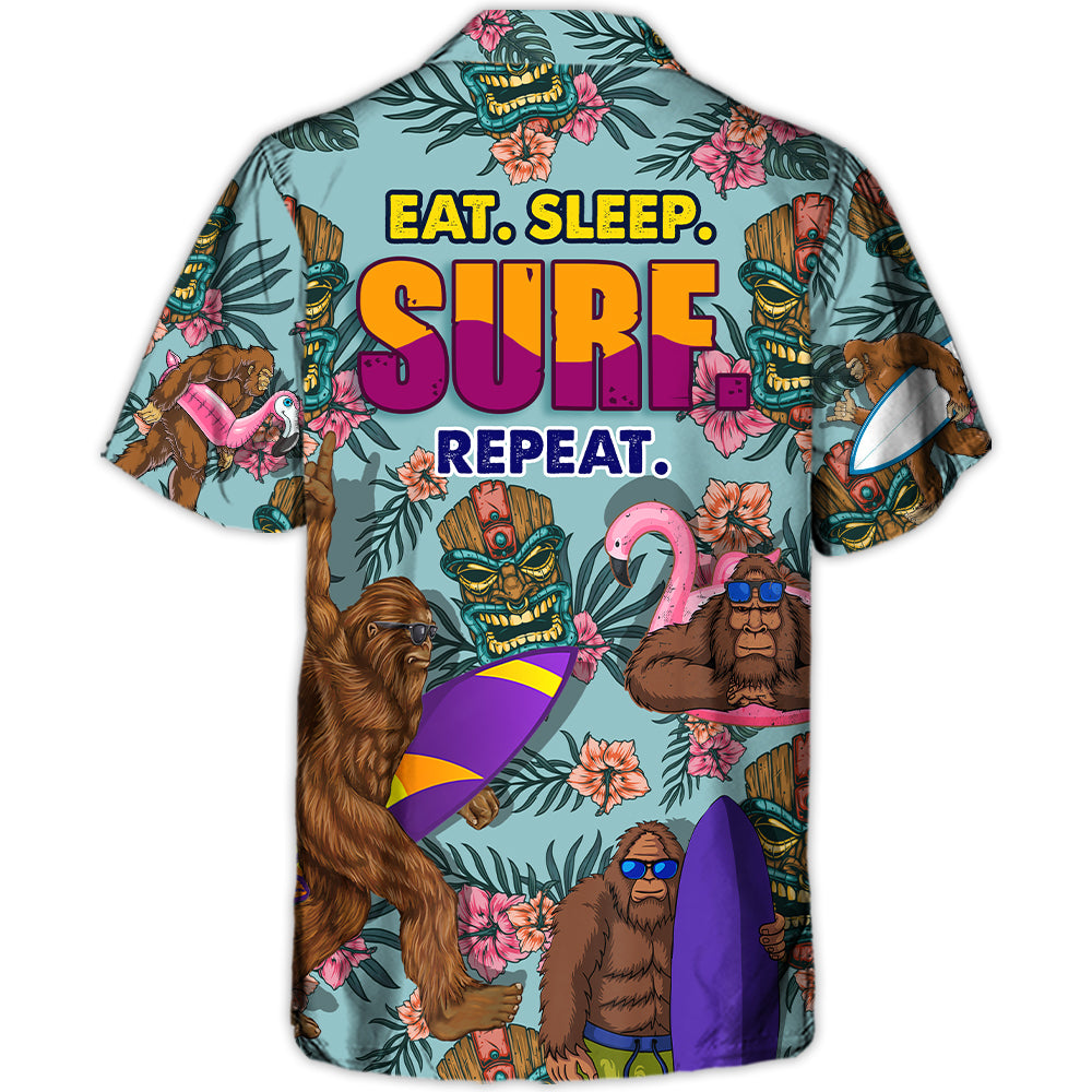 Surfing Funny Bigfoot Eat Sleep Surf Repeat Lovers Surfing - Hawaiian Shirt