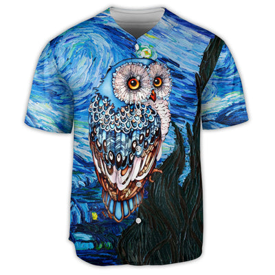 Owl Night Art Starry Night Glass Art - Baseball Jersey - Owls Matrix LTD