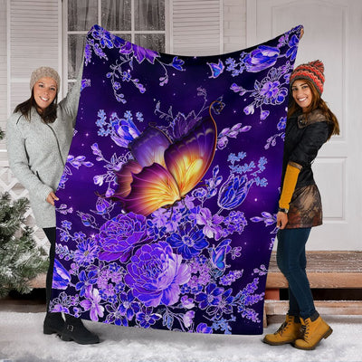 Butterfly With Purple Flowers So Lovely - Flannel Blanket - Owls Matrix LTD