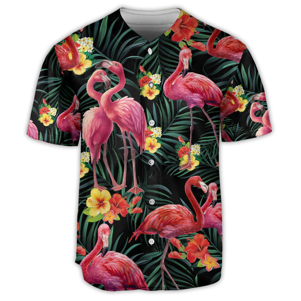Flamingo Flowers Tropical Art Vibe - Baseball Jersey - Owls Matrix LTD