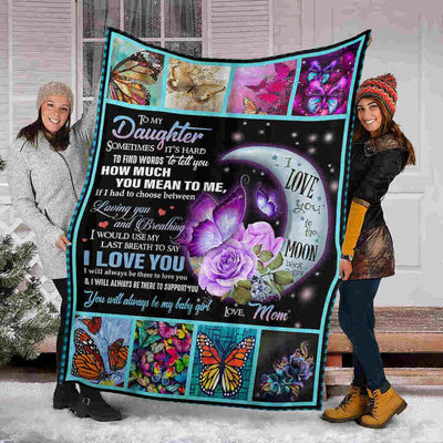 Butterfly To My Daughter Love Mom Moon - Flannel Blanket - Owls Matrix LTD