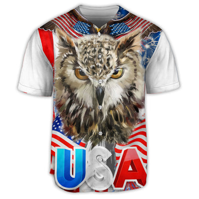 Owl USA Style Flag Art - Baseball Jersey - Owls Matrix LTD