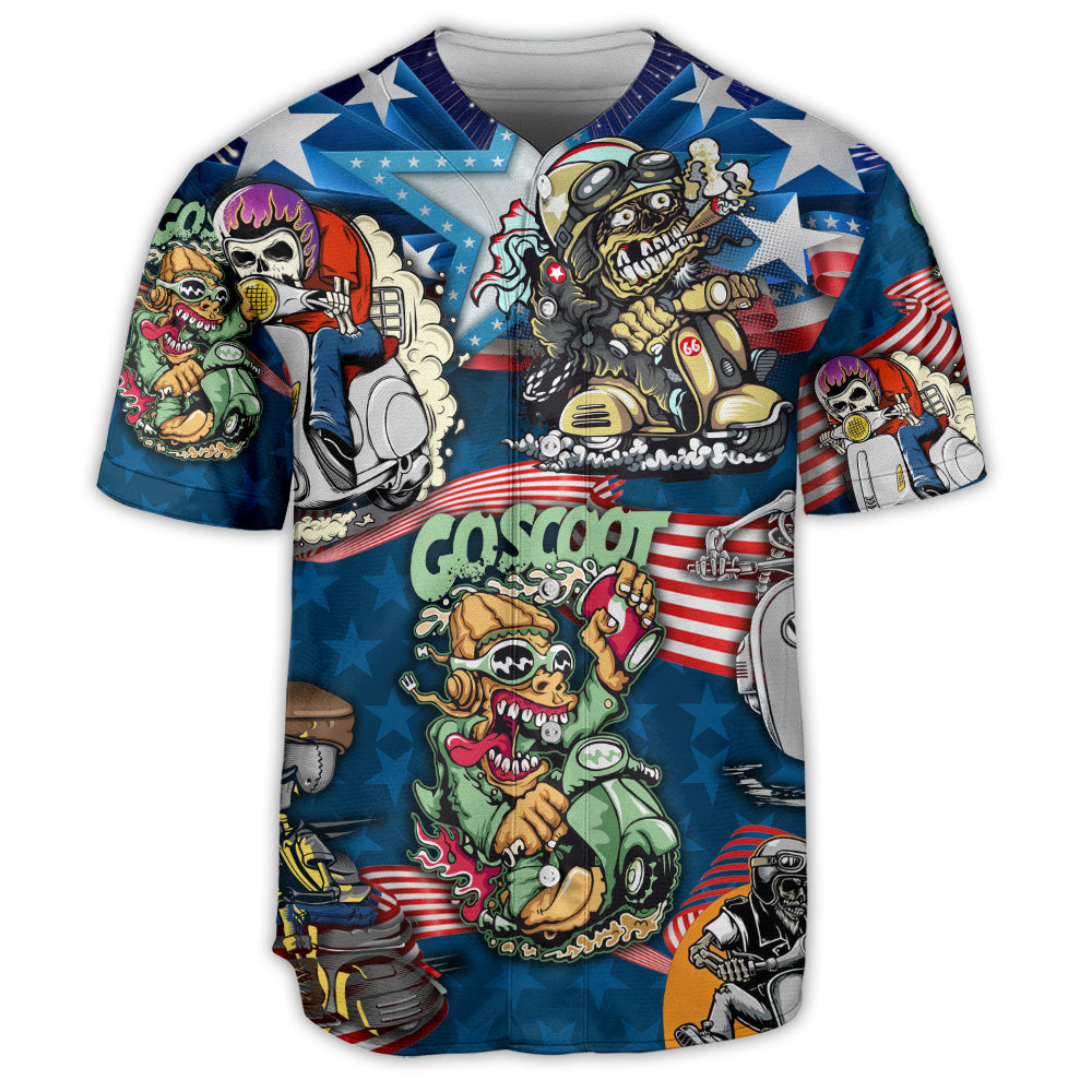 Scooter And Skull USA Flag - Baseball Jersey - Owls Matrix LTD
