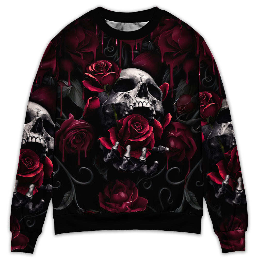 Skull Rose Blood Dark Screaming - Sweater - Ugly Christmas Sweater - Owls Matrix LTD