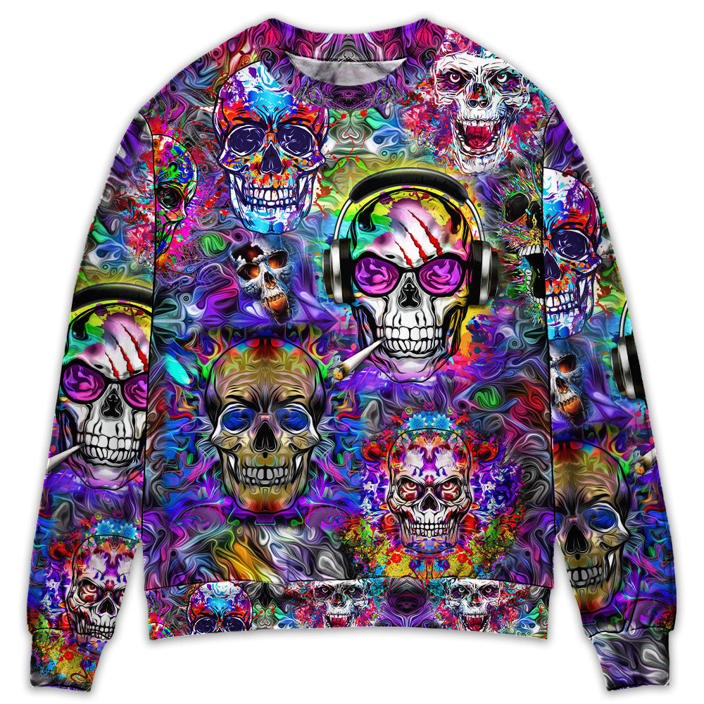 Skull Hippie Colorful Art Style - Sweater - Ugly Christmas Sweater - Owls Matrix LTD