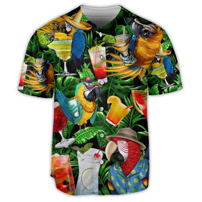 Parrot With Cocktails Tropical Art - Baseball Jersey - Owls Matrix LTD