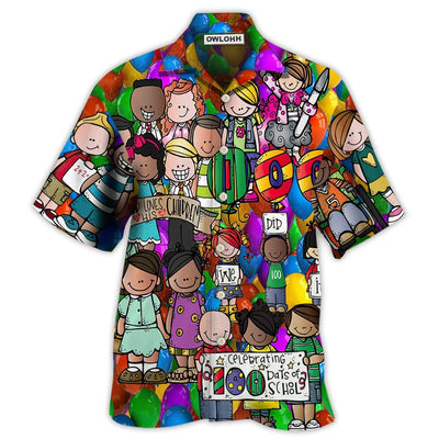 Hawaiian Shirt / Adults / S School 100 Days of School With Students - Hawaiian Shirt - Owls Matrix LTD