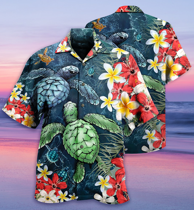 Turtle Love Flowers - Hawaiian Shirt - Owls Matrix LTD