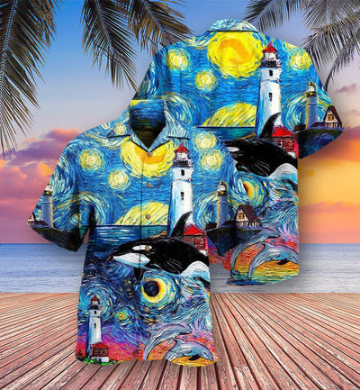 Lighthouse Finding Light In A Starry Night - Hawaiian Shirt - Owls Matrix LTD