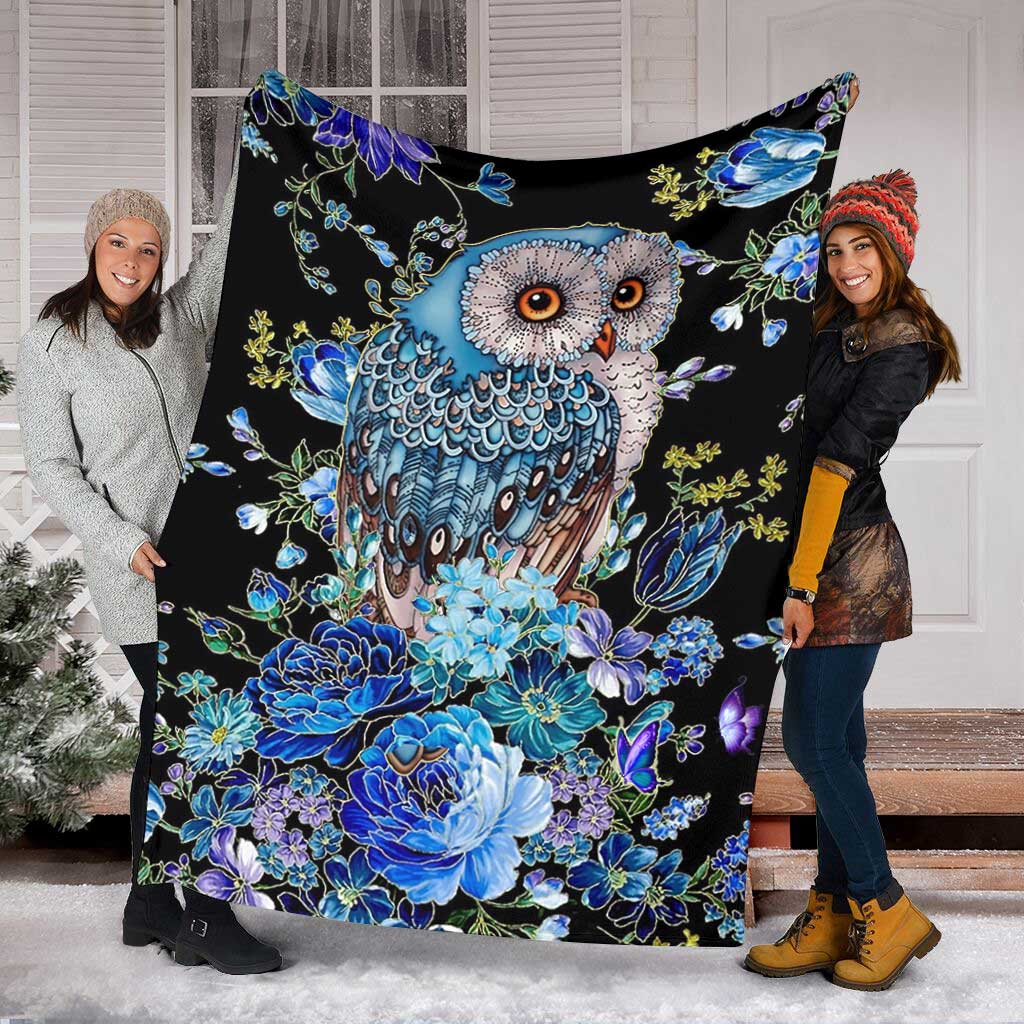 Owl Blue Floral So Lovely - Flannel Blanket - Owls Matrix LTD