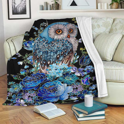 Owl Blue Floral So Lovely - Flannel Blanket - Owls Matrix LTD