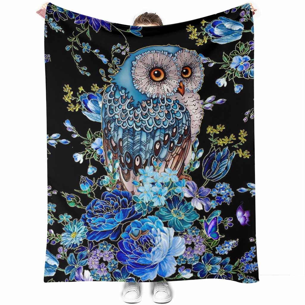50" x 60" Owl Blue Floral So Lovely - Flannel Blanket - Owls Matrix LTD