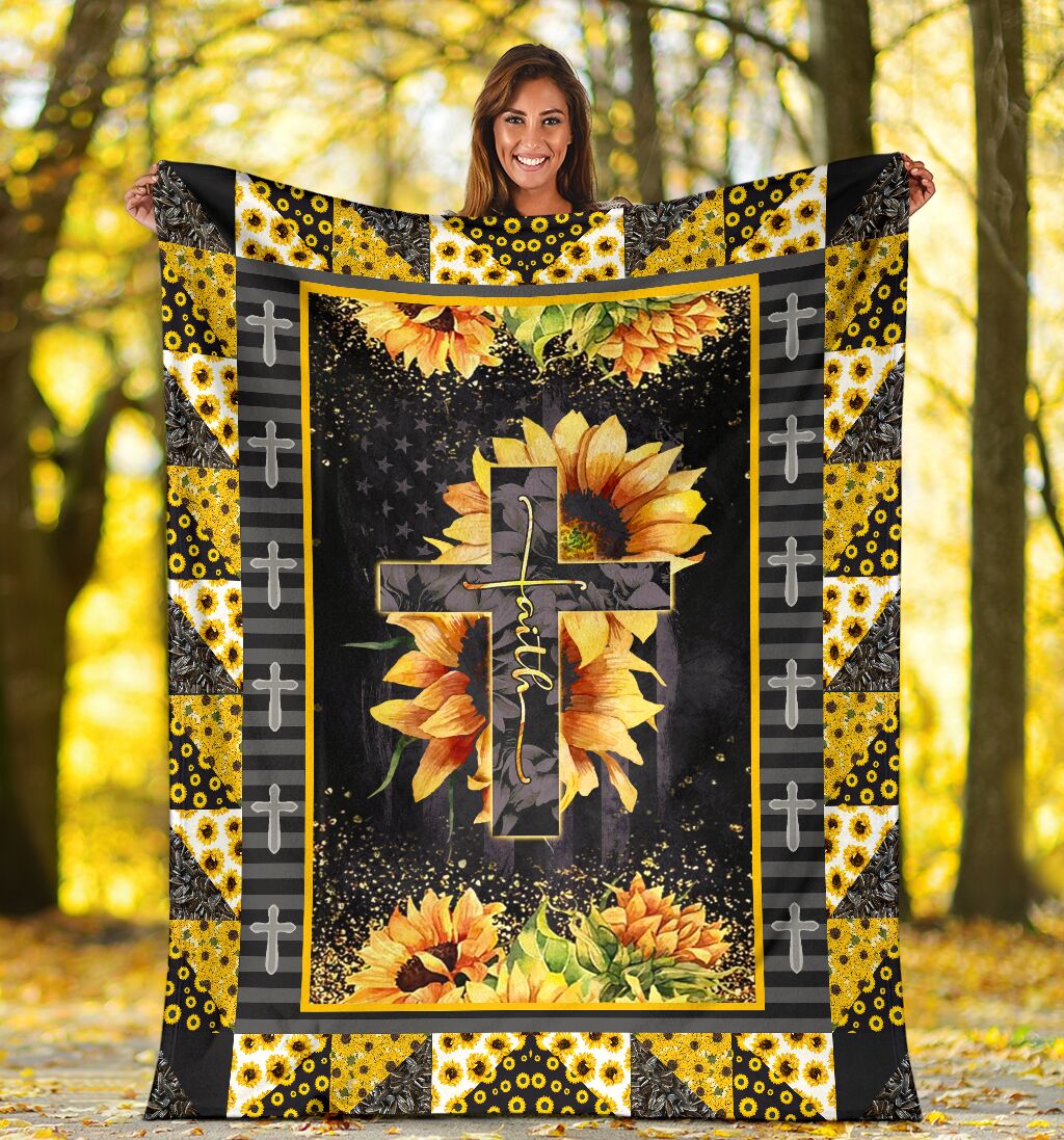 God Cross On Sunflower Christian - Flannel Blanket - Owls Matrix LTD