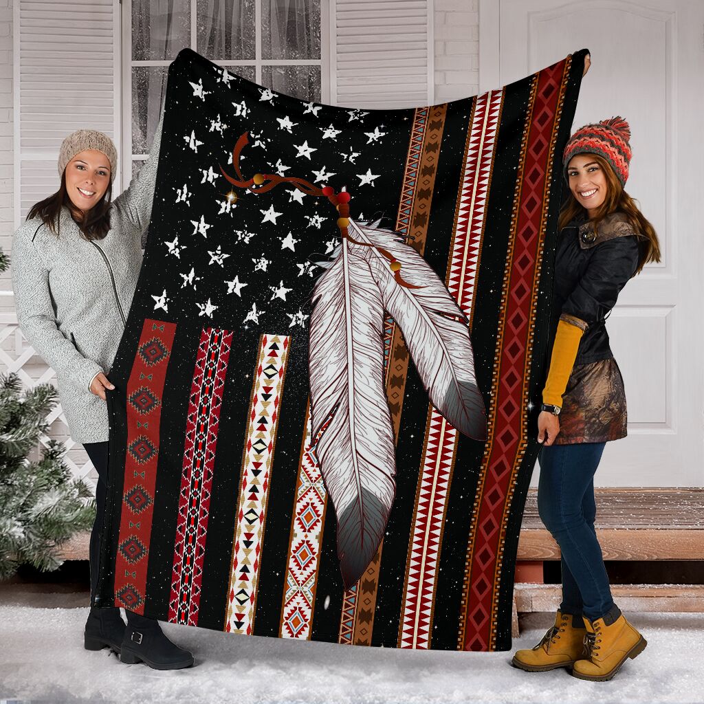 Native Ameican Flag American Indian So Cool - Flannel Blanket - Owls Matrix LTD