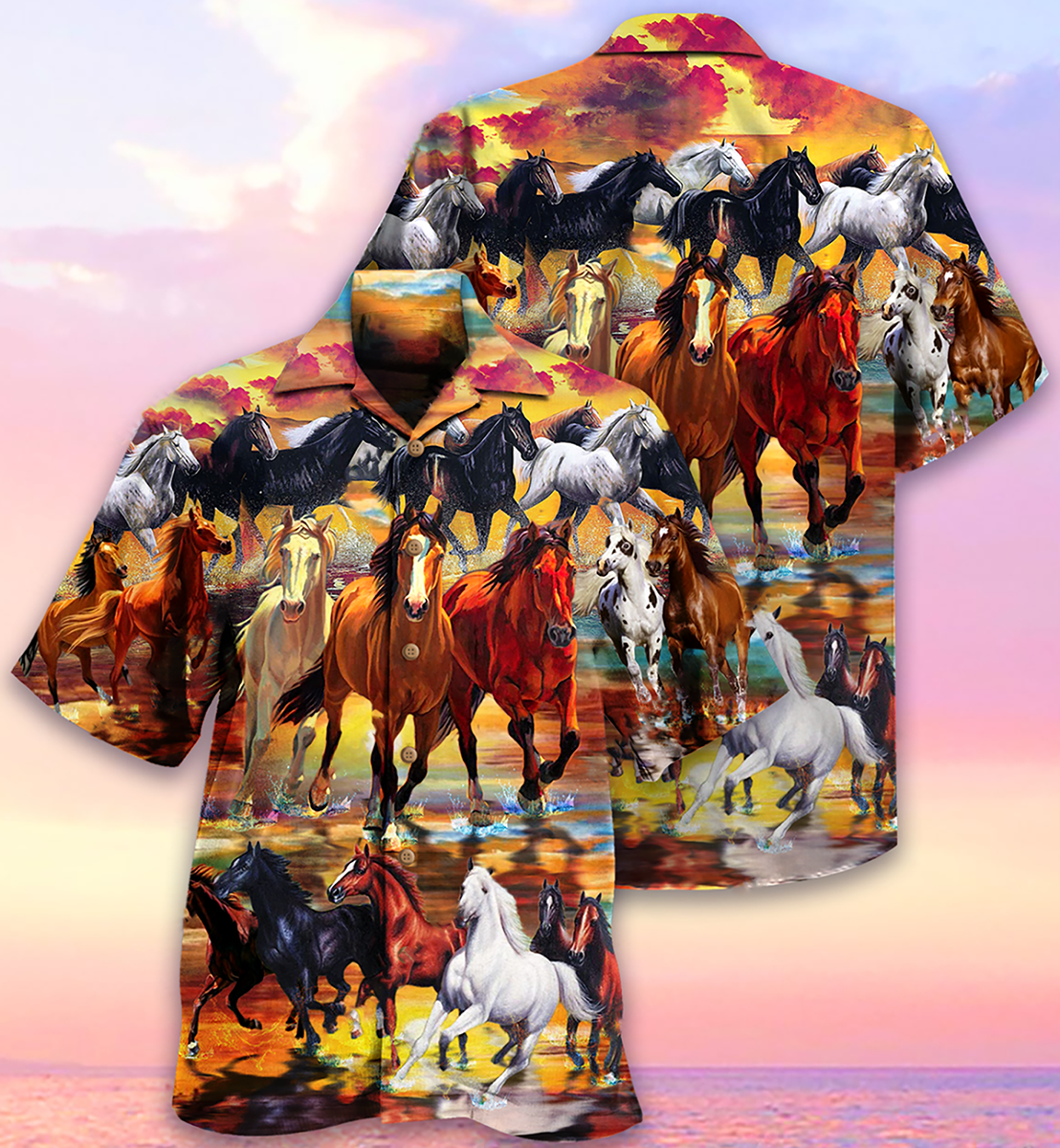 Horse Run Run - Hawaiian Shirt - Owls Matrix LTD