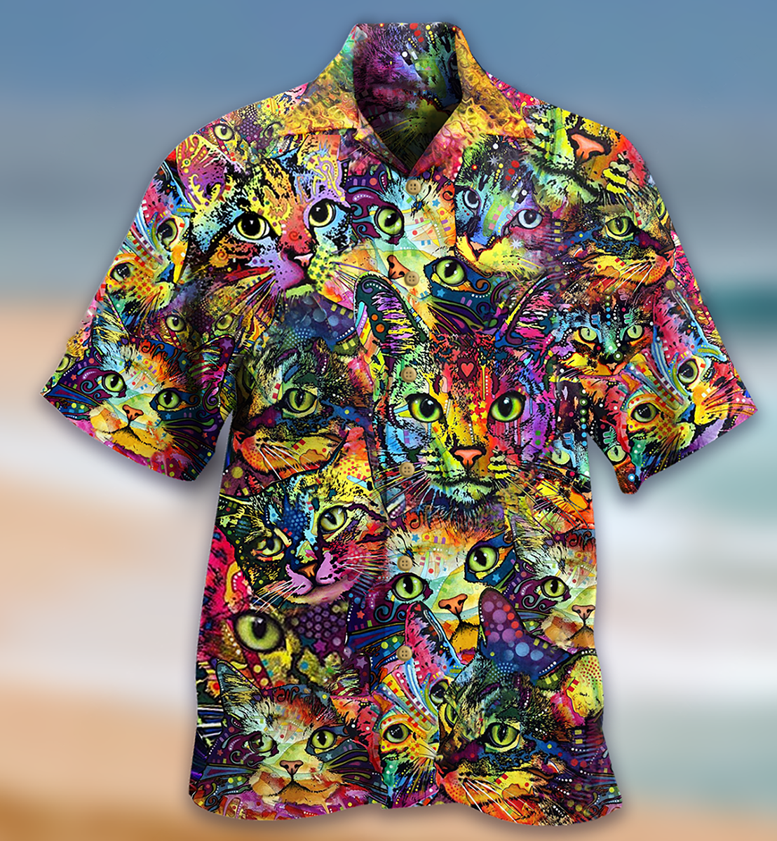 Cat Smile Colorfull - Hawaiian Shirt - Owls Matrix LTD