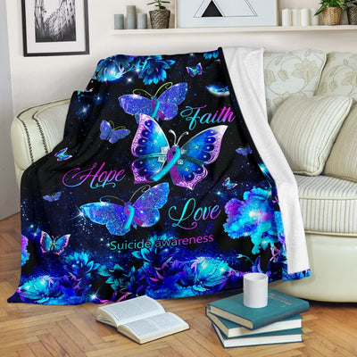 Suicide Prevention Faith Hope Love Suicide Butterfly - Flannel Blanket - Owls Matrix LTD