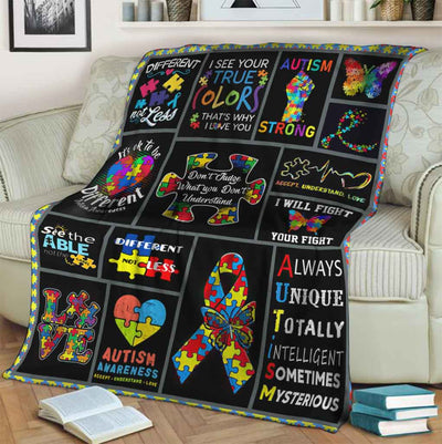 Autism Awareness Different True Colors - Flannel Blanket - Owls Matrix LTD
