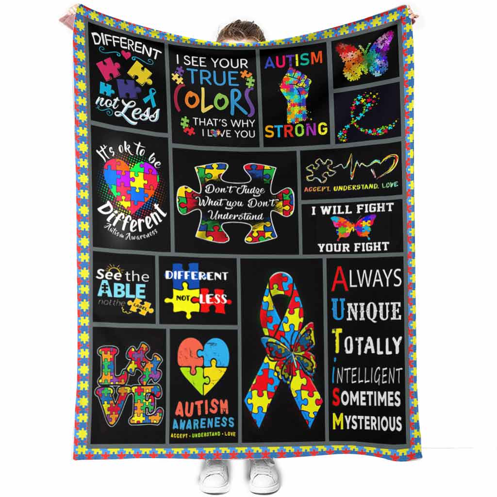 50" x 60" Autism Awareness Different True Colors - Flannel Blanket - Owls Matrix LTD