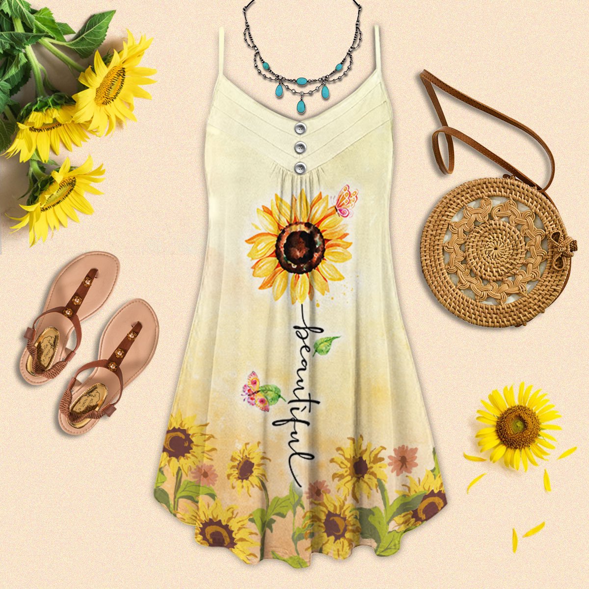 Sunflower With Beautiful And Stunning Style - Summer Dress - Owls Matrix LTD