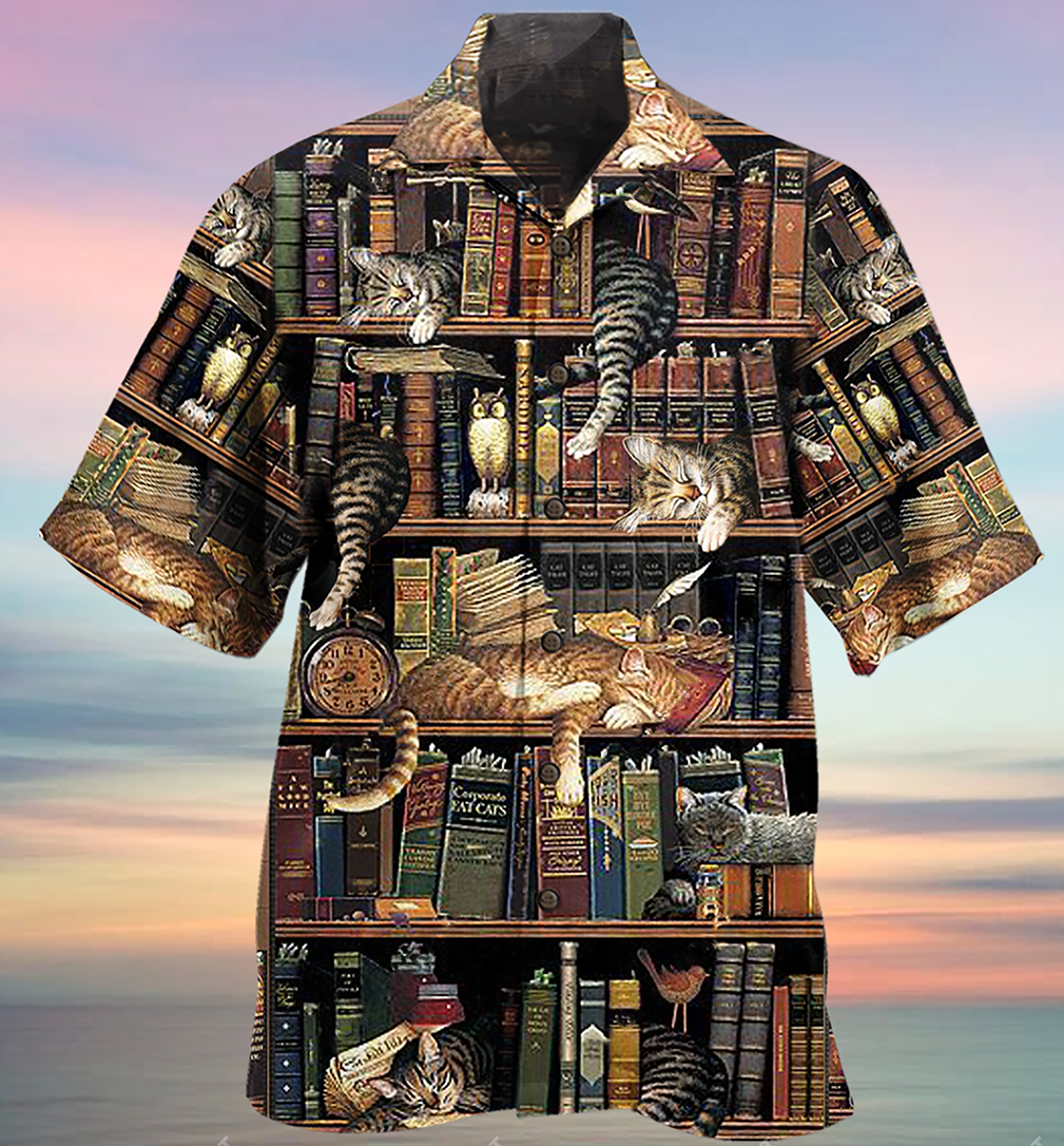 Book And Cat Sleep - Hawaiian Shirt - Owls Matrix LTD