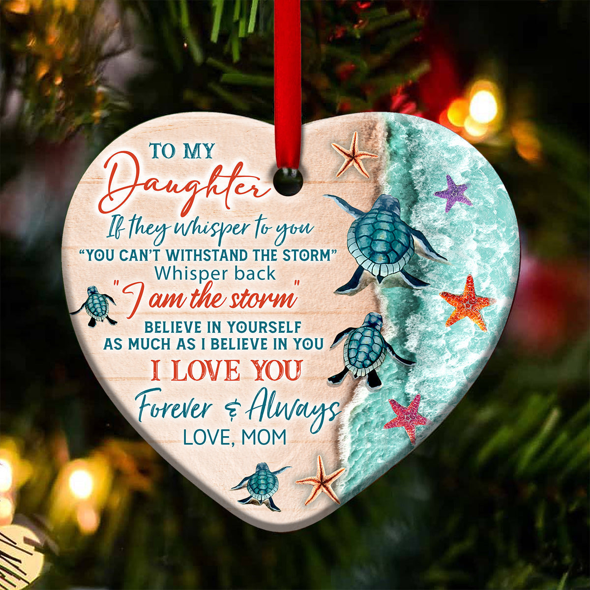 Turtle To My Daughter Forever - Heart Ornament - Owls Matrix LTD