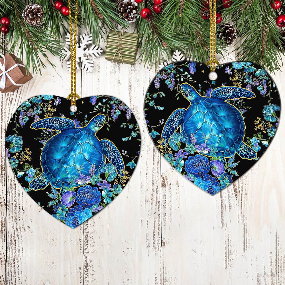 Turtle Have A Nice Love With Ocean - Heart Ornament - Owls Matrix LTD