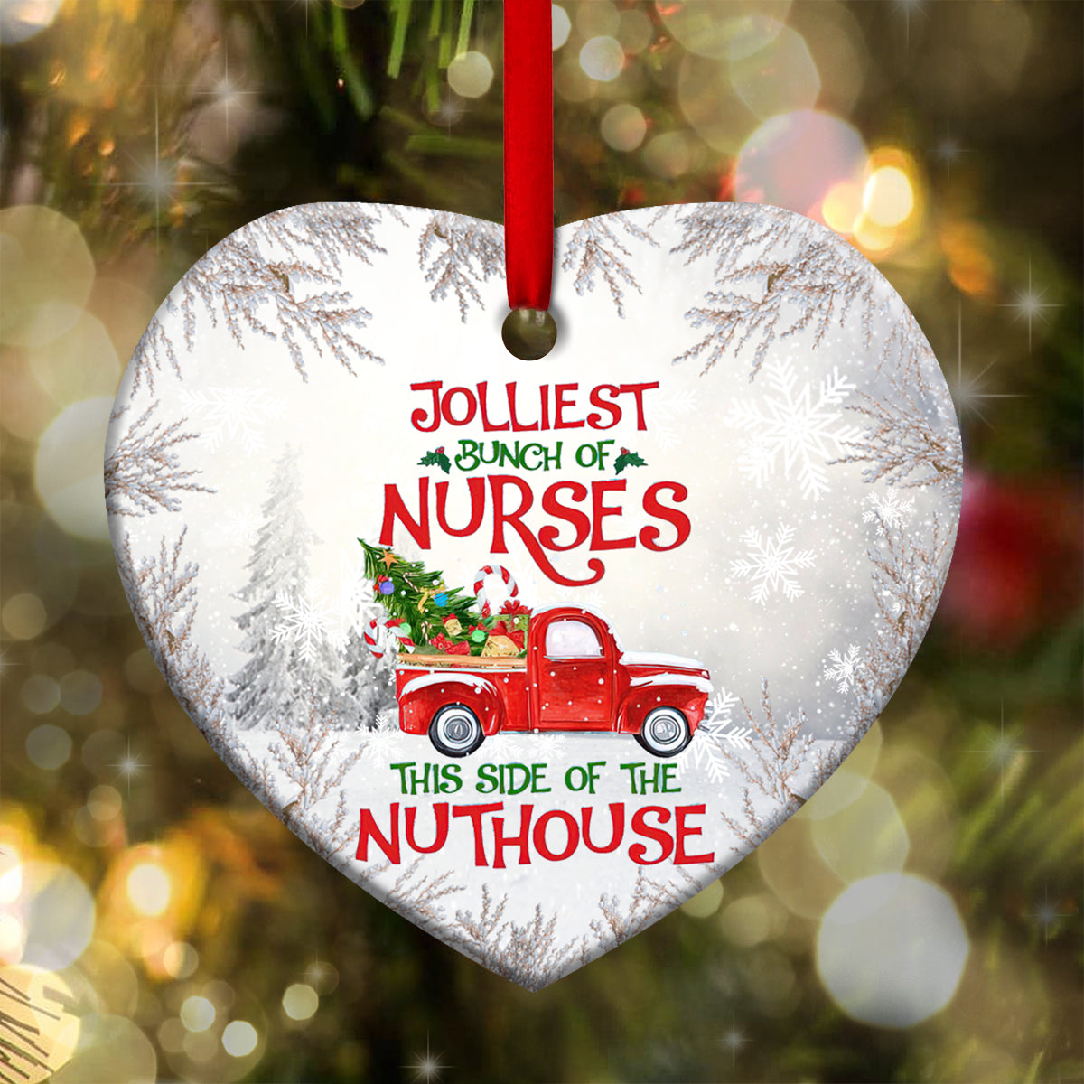 Nurse Chrismas Red Truck - Heart Ornament - Owls Matrix LTD