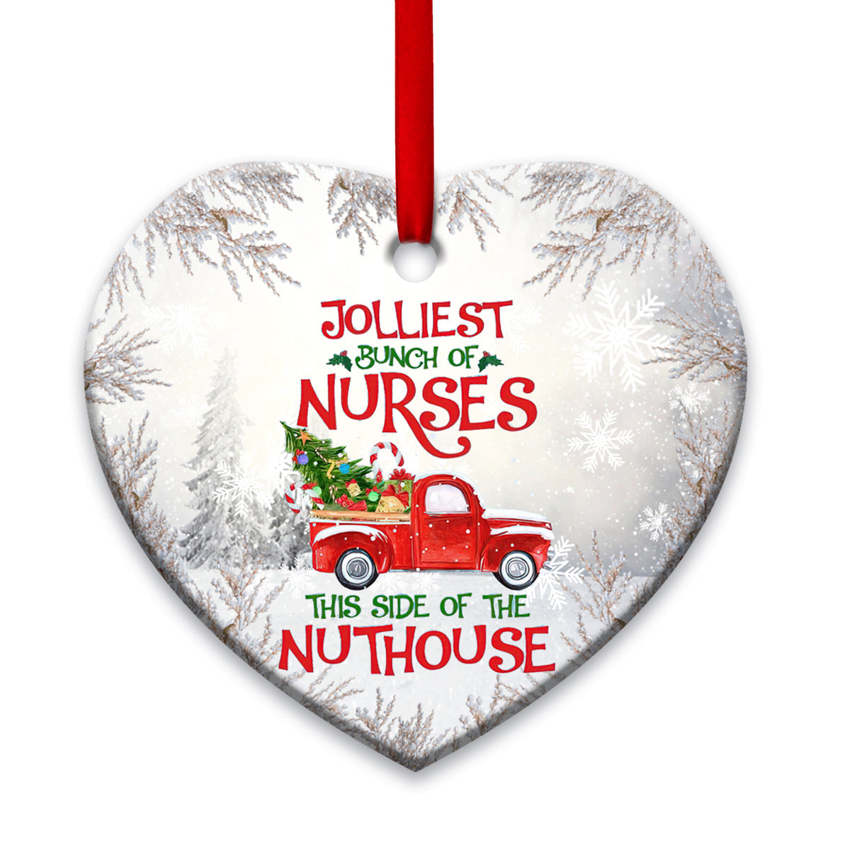 Nurse Chrismas Red Truck - Heart Ornament - Owls Matrix LTD