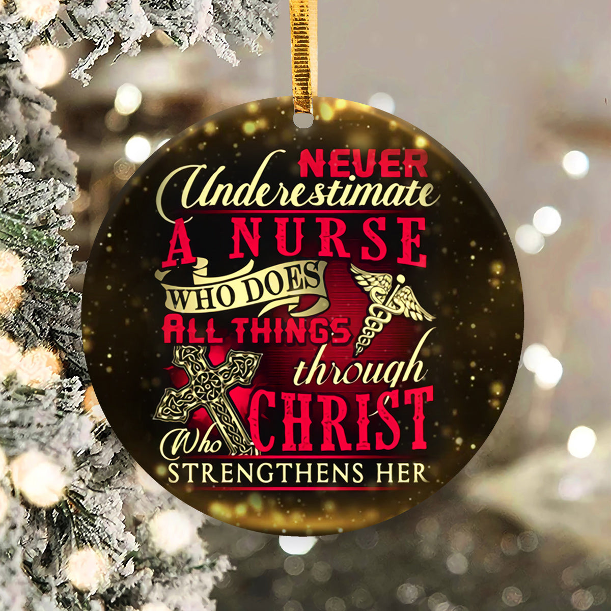 Nurse Christ Strengthens Her - Circle Ornament - Owls Matrix LTD