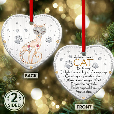 Cat Advice Be Frisky - Heart Ornament - Owls Matrix LTD