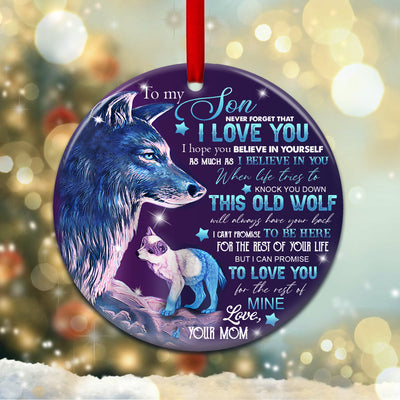 Wolf Mom To Son - Circle Ornament - Owls Matrix LTD