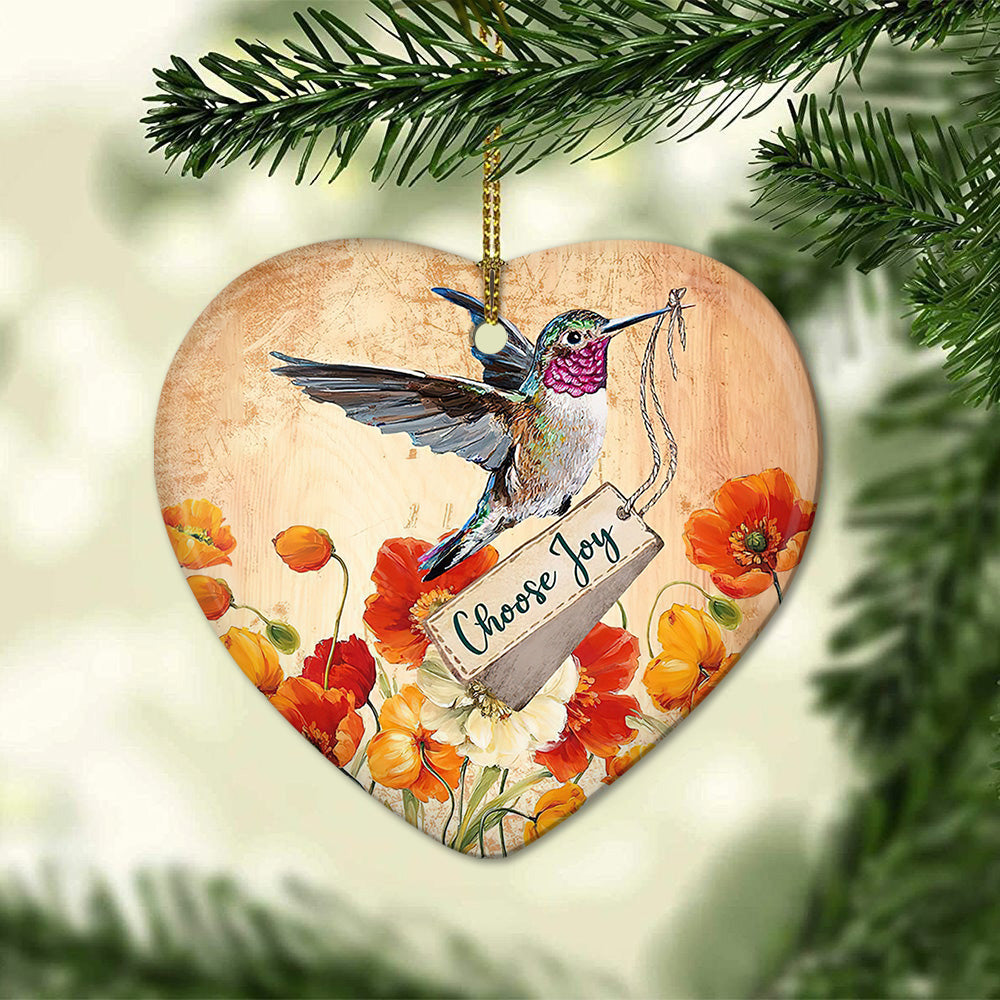 Hummingbird Lover Choose Joy - Heart Ornament - Owls Matrix LTD