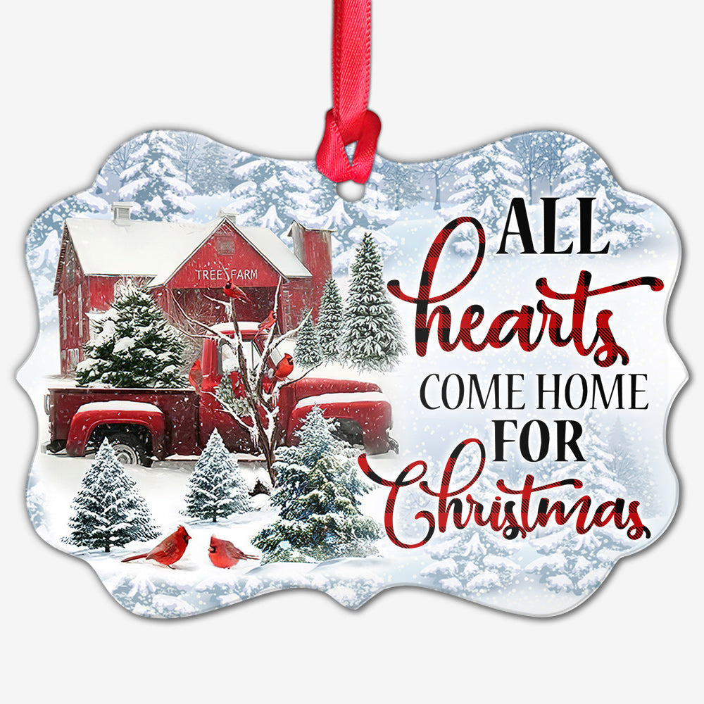 Red Truck Cardinal All Hearts Come Home For Christmas - Horizontal Ornament - Owls Matrix LTD