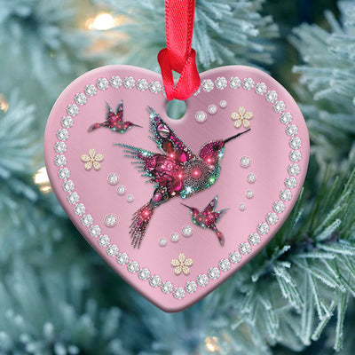 Hummingbird Pink Jewelry Style - Heart Ornament - Owls Matrix LTD