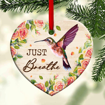 Hummingbird Just Breathe Lover - Heart Ornament - Owls Matrix LTD