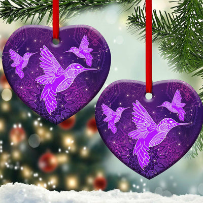 Hummingbird Purple Mandala Style - Heart Ornament - Owls Matrix LTD