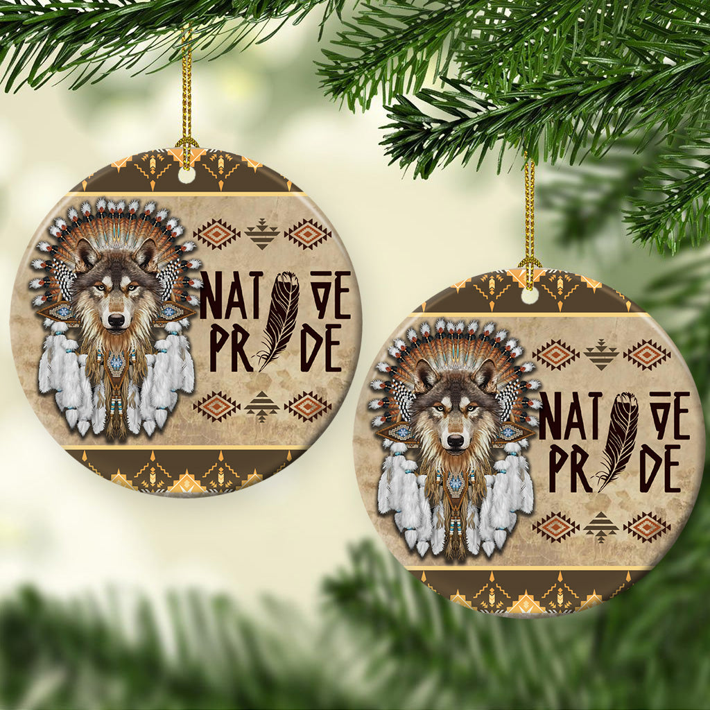 Native American Wolf Native Pride - Circle Ornament - Owls Matrix LTD