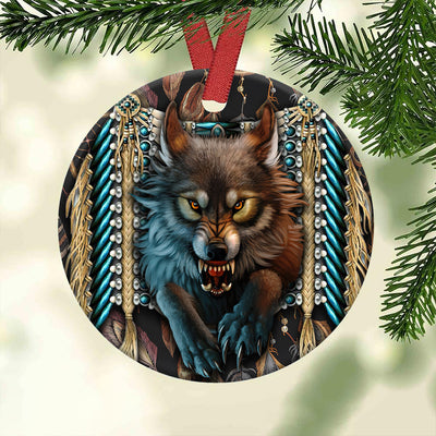 Native Wolf Strong Style - Circle Ornament - Owls Matrix LTD
