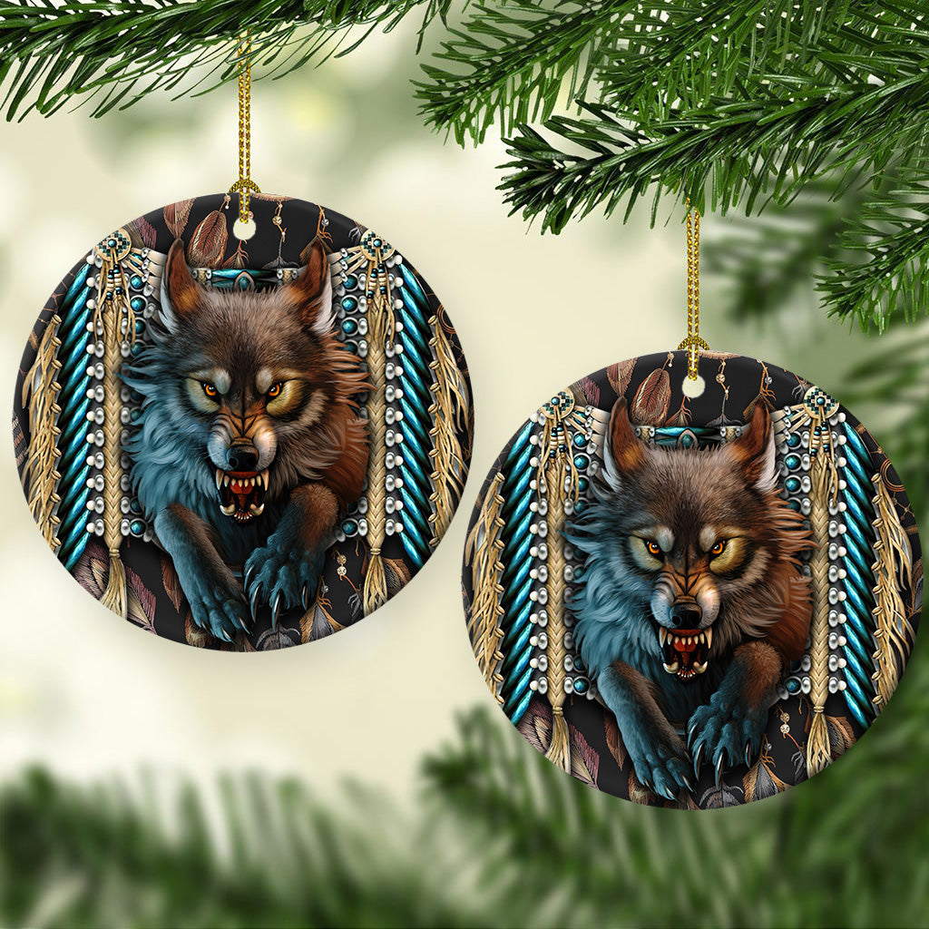 Native Wolf Strong Style - Circle Ornament - Owls Matrix LTD