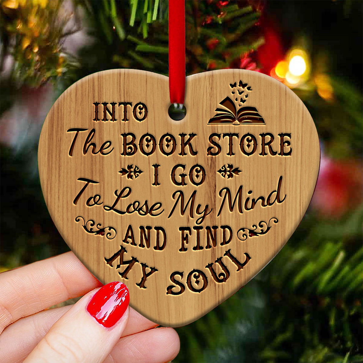 Book Into The Book Store I Go - Heart Ornament - Owls Matrix LTD